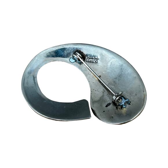 Alpaca Nickel Silver Abalone Shell Abstract Brooch, Vintage 1970s Mexican Pin - Picture 4 of 5